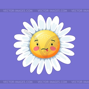 Cartoon funny chamomile, daisy flower smile emoji - vector EPS clipart