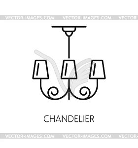 Chandelier lamp outline icon, hanging light - vector clipart