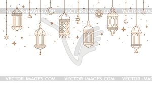 Ramadan kareem arabian lanterns and lamps border - vector clipart