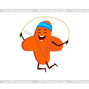 Cartoon funny plus symbol character jump with rope - vector image