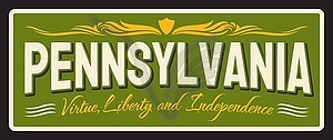 Pennsylvania USA state sign, vintage travel plate - vector clipart