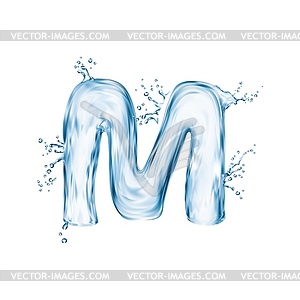 Realistic water font letter M wet english alphabet - vector clip art