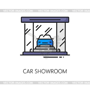 Car company showroom, auto dealer outline icon - vector image