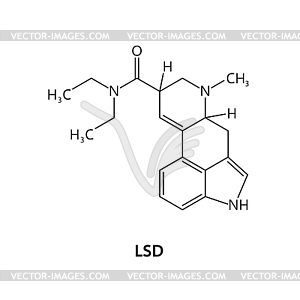 Формула молекулы наркотика ЛСД и химическая структура - векторный клипарт
