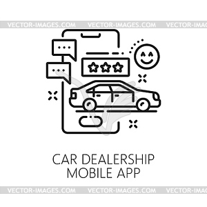 Car dealership mobile app line icon, auto dealer - stock vector clipart