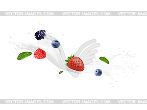 Yogurt drink, milk swirl and wave splash milkshake - vector clip art