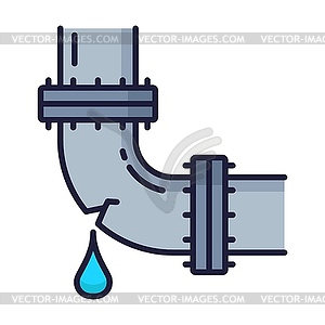 Plumbing service color icon, water pipes leakage - vector clip art