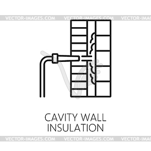 Cavity wall thermal insulation icon in outline - vector image