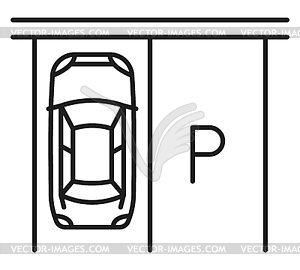 Car parking line icon, garage park lot map sign - vector image
