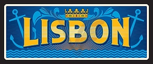 Lisbon travel sticker or plate, Portugal heraldry - royalty-free vector image