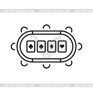 Table with aces poker card, casino line art icon - vector clip art