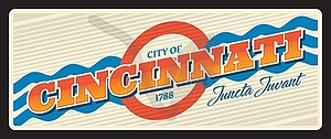 Cincinnati american city retro travel plate sign - vector clipart