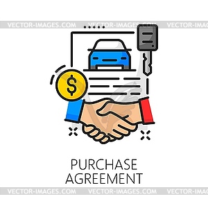 Car purchase agreement line icon, auto dealership - vector image