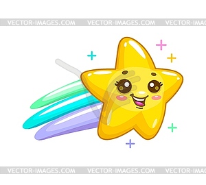 Cartoon cute kawaii star, twinkle funny character - vector image