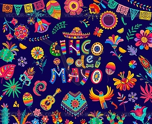 Cinco de mayo mexican holiday alebrije style flyer - vector image