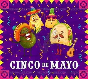 Mexican Tex Mex characters on Cinco de Mayo banner - vector image