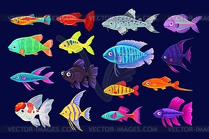 Cartoon aquarium fishes, exotic fishes set - vector image