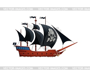 Pirate ship with jolly roger skull and crossbones - vector image
