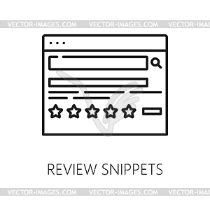 Review snippets. SERP icon. Search engine result - vector clipart