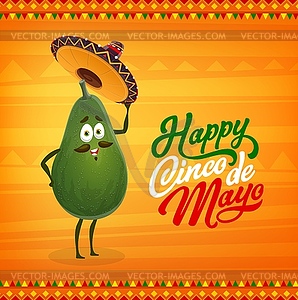 Мексиканский персонаж с авокадо из мультяшныйа. Синко де майо - клипарт в векторе
