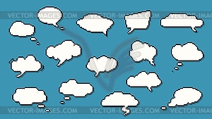 8 bit pixel art dialogue box and speech bubbles - vector clip art