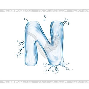 Realistic water font letter N with aquatic depth - vector image