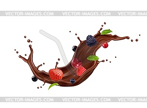 Шоколадный крем или молочный напиток с ягодами - векторное графическое изображение