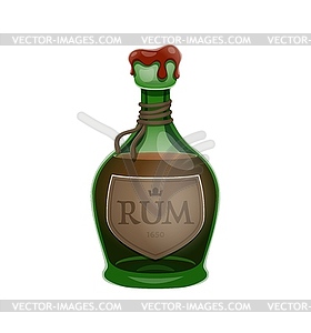 Pirate rum bottle, glass weathered flask - vector image