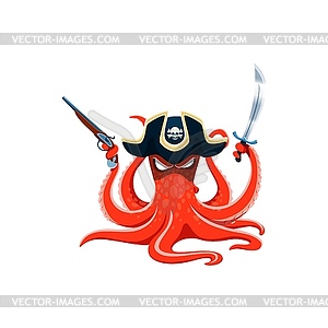 Cartoon octopus pirate, captain, sailor character - royalty-free vector image