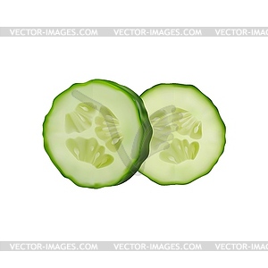 Realistic cucumber cut slices, veggie ring pieces - vector clipart