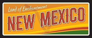 New mexico US state retro travel plate, old plaque - vector image