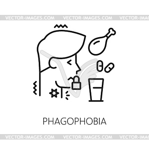 Human phagophobia phobia, mental health icon - vector image