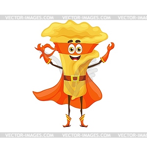 Cartoon campanelle pasta superhero character - vector clipart