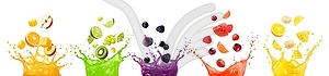 Juice fruit mix splash, realistic set - royalty-free vector clipart