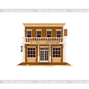 Western Wild West town barber shop, salon building - vector clipart