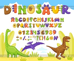 Cartoon dino font, dinosaur type, reptile typeface - vector clip art
