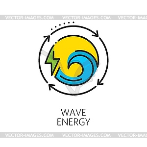 Green tidal waves power, eco energy linear icon - vector clipart