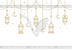 Ramadan Kareem and Eid Mubarak Arabian lanterns - vector image