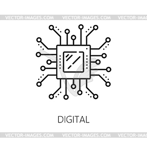 Цифровой процессор, значок линии искусственного интеллекта для машинного обучения - изображение в формате EPS
