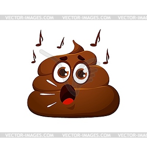 Cartoon poop emoji, funny poo excrement singing - vector image