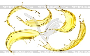 Желтое пиво, масло или сок разбрызгиваются золотыми каплями - векторный клипарт EPS