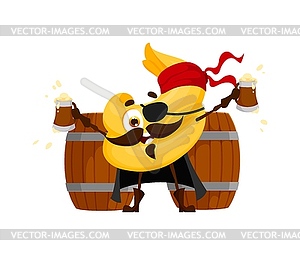 Cartoon italian pasta pirate or corsair with beer - vector image