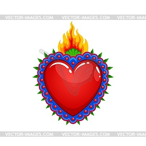 Mexican sacred heart with burning fire flame - vector clip art