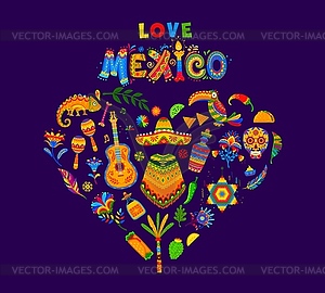 I love Mexico heart shape concept background - vector clipart