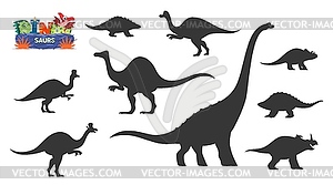 Cute dinosaurs cartoon personages silhouettes - vector clipart