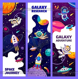 Kids astronauts and aliens in outer galaxy space - vector clipart