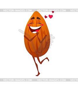 Cartoon almond nut character fall in love - vector image