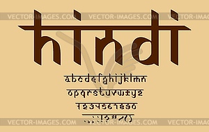 Индийский английский шрифт, набор текста в азиатском стиле хинди - клипарт в векторном виде