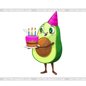 Cartoon Mexican cheerful avocado and birthday cake - vector clip art