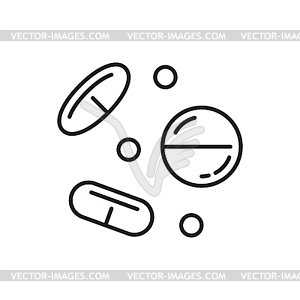 Pharmacy pills line icon of medication tablets - vector image